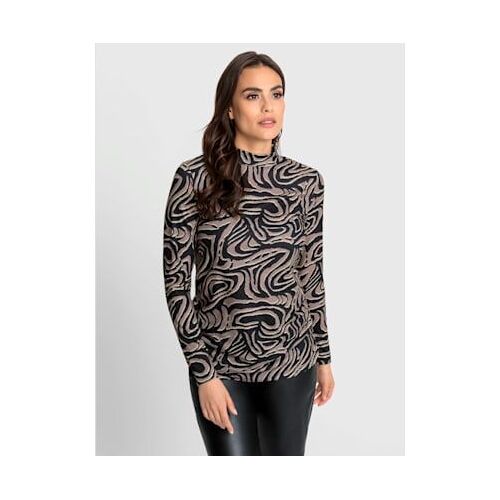 T-Shirt À Col Montant Ravissant Tissu Imprimé - Ashley Brooke - Taupe-Sable Imprimé