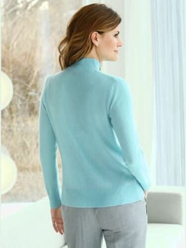 Pull Femme Basique Pratique Col Montant - - Vert D'eau Chiné