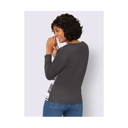 T-Shirt Avec Un Imprimé Tendance Et Manches Longues - Collection L - Gris Foncé À Rayures