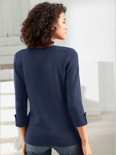 Pull Femme Manches 3/4 Revers Boutonnés - Collection L - Marine