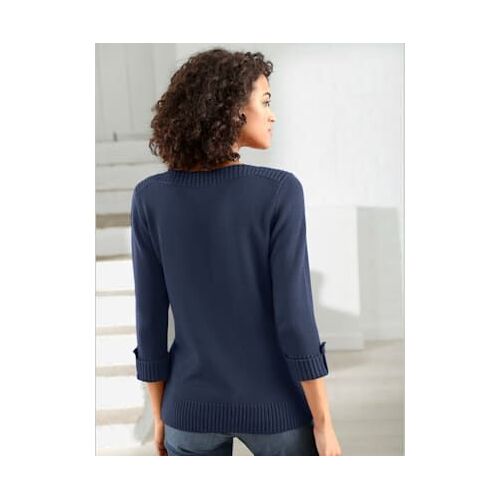 Pull Femme Manches 3/4 Revers Boutonnés - Collection L - Marine