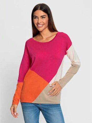 Pull En Tricot Fin Motif Color Block Tendance - Rick Cardona - Orange-Fuchsia À Motifs