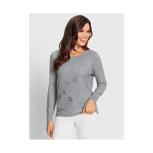 Pull Encolure Ronde Petites Pierres Brillantes Fantaisie - Fair Lady - Gris Pierre Chiné