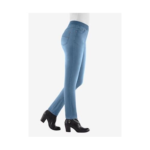 Jean Femme Confortable Avec Ceinture Élastique - - Bleu Blanchi
