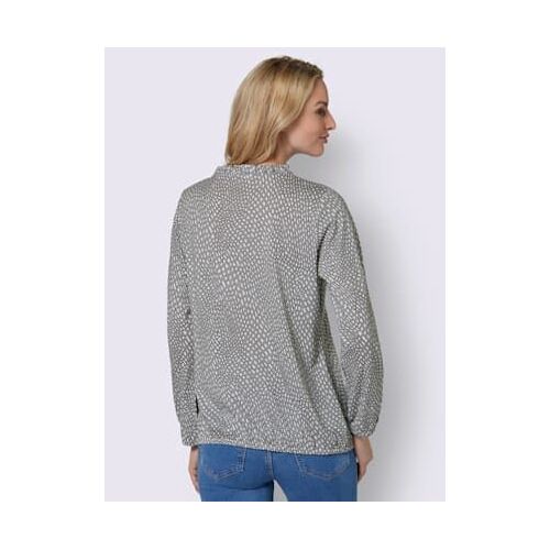 T-Shirt À Manches Longues Affinant - - Gris Pierre-Écru Imprimé