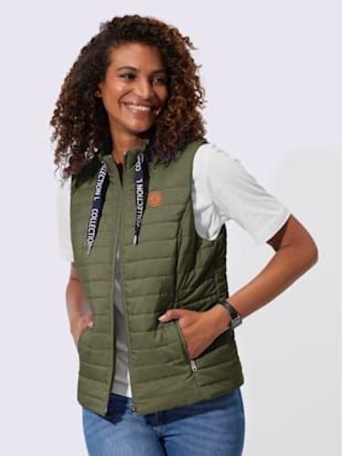 Gilet Matelassé Lien À Nouer Avec Inscription - Collection L - Vert Olive
