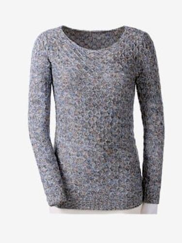 Pull Encolure Ronde Superbe Fil Multicolore - - Bleu Jean À Motifs