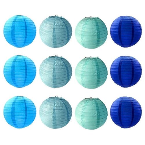 Lanternes En Papier Bleu,,Lanternes De Décoration Suspendues En Papier Rond Chinois,Lumières Pour La Décoration De La Maison,Par