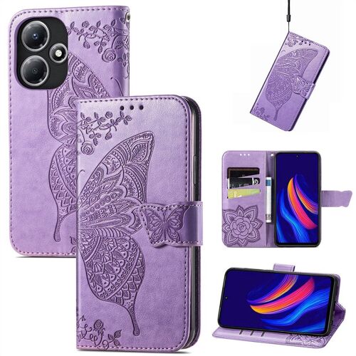 Saturcase Coque Pour Infinix Hot 30 Play, Papillon Fleurs Pu Cuir Magnétique Flip Portefeuille Support Porte-Carte Protecteur Housse Étui Avec Dragonne Pour Infinix Hot 30 Play (Hf-Lavande)