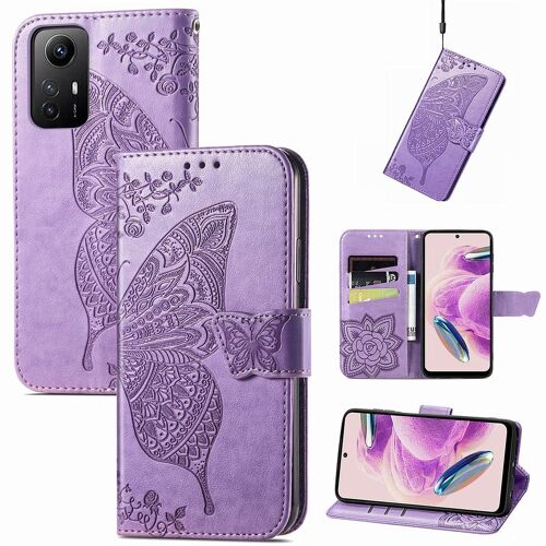 Saturcase Coque Pour Xiaomi Redmi Note 12s, Papillon Fleurs Pu Cuir Magnétique Flip Portefeuille Support Porte-Carte Protecteur Housse Étui Avec Dragonne Pour Xiaomi Redmi Note 12s (Hf-Lavande)