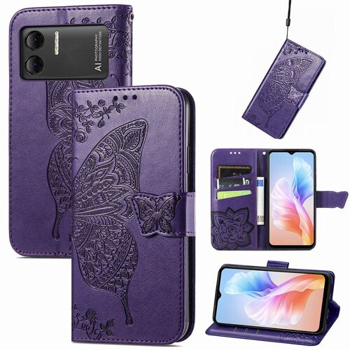 Saturcase Coque Pour Doogee X98 / X98 Pro, Papillon Fleurs Pu Cuir Magnétique Flip Portefeuille Support Porte-Carte Protecteur Housse Étui Avec Dragonne Pour Doogee X98 / X98 Pro (Hf-Violet)