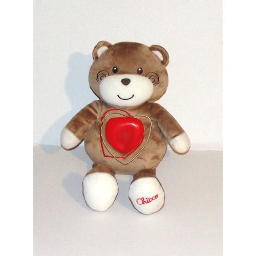 Peluche Ours Chicco Veilleuse Musical Coeur Rouge Doudou Ours Chicco 32 Cm