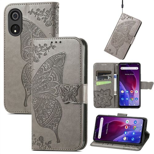 Saturcase Coque Pour Cubot P60, Papillon Fleurs Pu Cuir Magnétique Flip Portefeuille Support Porte-Carte Protecteur Housse Étui Avec Dragonne Pour Cubot P60 (Hf-Gris)