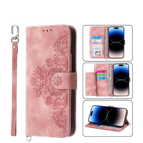 Flip Étui Pour Motorola Moto G24 En Relief Plusieurs Emplacements Pour Cartes De Crédit Antichoc Bracelet - Couleur Rose