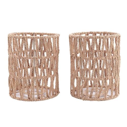 2Pack abat-jour en rotin, 5,9 x 5 pouces tissé à la main abat-jour remplacement pour lampadaires, pendentif lig