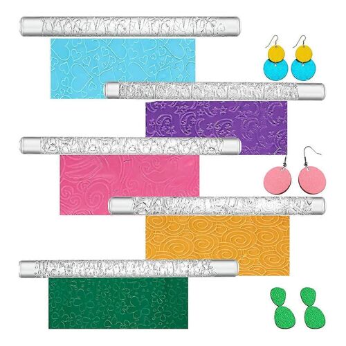 5 Pièces Rouleaux De Texture En Argile Polymère Pour La Fabrication De Boucles D'oreilles, Tampons De Poterie Pour Boucles D'oreilles En Argile Polymère