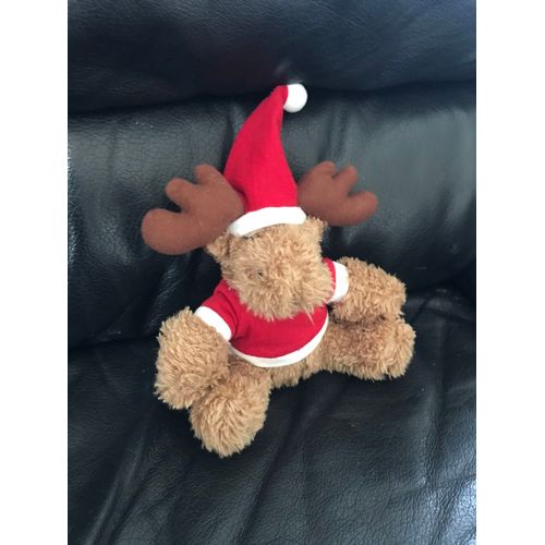 Doudou Peluche Cerf Élan Buffalo Grill Bonnet Rouge Et Blanc 