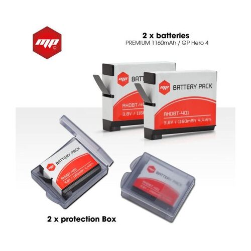 Mp Extra Mp-Pack-Double-Batgp4 Pack De 2 Batteries Pour Gopro Hero 4