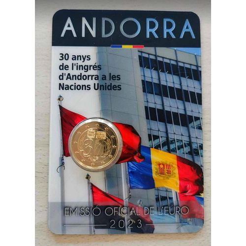Andorre 2023 - Entree A L'onu - Coincard 2 Euros Commemorative - Plaque Or Vergoldet