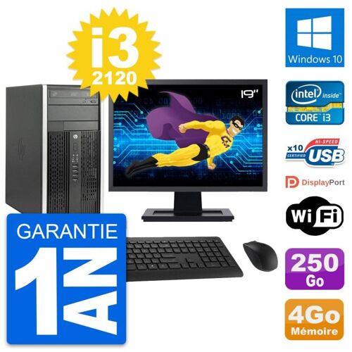 PC Tour HP Pro 6300 CMT Ecran 19" i3-2120 RAM 4Go Disque 250Go Windows 10 Wifi