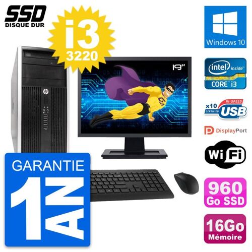 PC Tour HP 6300 CMT Ecran 19" Intel i3-3220 RAM 16Go SSD 960Go Windows 10 Wifi