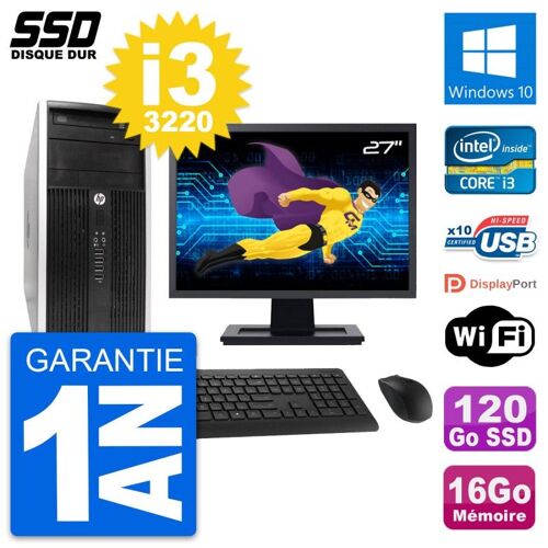 PC Tour HP 6300 CMT Ecran 27" Intel i3-3220 RAM 16Go SSD 120Go Windows 10 Wifi