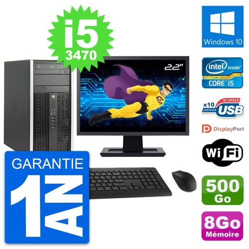 PC Tour HP Pro 6300 CMT Ecran 22" i5-3470 RAM 8Go Disque 500Go Windows 10 Wifi