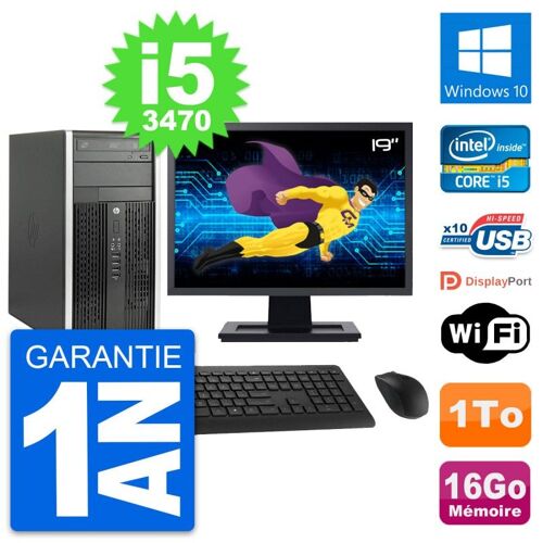 PC Tour HP 6300 CMT Ecran 19" i5-3470 RAM 16Go Disque Dur 1To Windows 10 Wifi