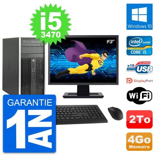 PC Tour HP Pro 6300 CMT Ecran 19" i5-3470 RAM 4Go Disque Dur 2To Windows 10 Wifi