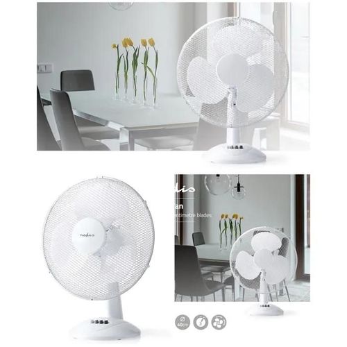 Ventilateur de table 40cm 3 Vitesses Oscillation 45W Hauteur réglable Blanc