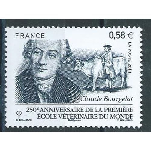 Claude Bourgelat, 250e Anniversaire De La Première École Vétérinaire Du Monde À Lyon. 2011 Neuf** N° 4553