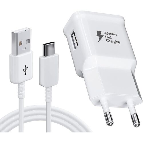White Chargeur 15W 2A, 1.0M Cable USB 2.0, Recharge Rapide, pour Samsung S21/ S20 FE/ S10/ S9/ S8 Plus/ A52/ A52S/ A53/ A33 Etc, Chargeur Original de Rechange AFC, (Blanc)