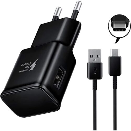 Black Chargeur 15W 2A, 1.0M Cable USB 2.0, Recharge Rapide, pour Samsung S21/ S20 FE/ S10/ S9/ S8 Plus/ A52/ A52S/ A53/ A33 etc., Chargeur Original de Rechange AFC, (Noir)