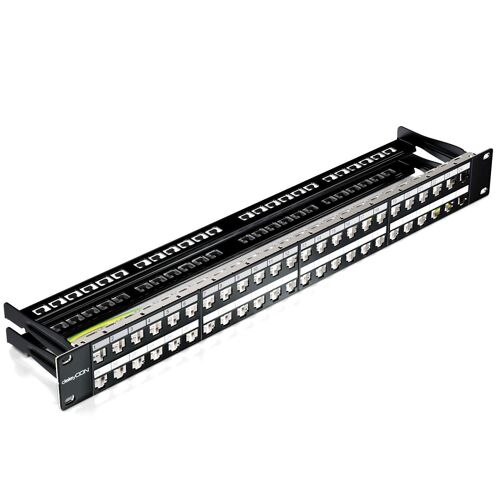 deleyCON 48 Port Panneau de Brassage Modulaire pour Les RJ45 Modules Keystone 1U (1HE) 19 Pouces Le Montage en Rack Compatible CA