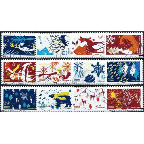 France 2021, Belle Série Complète Timbres Yvert 2061 À 2072, Ensemble Fêtons Un Noël Qui Fait Du Bien, Oblitérés, Tbe.