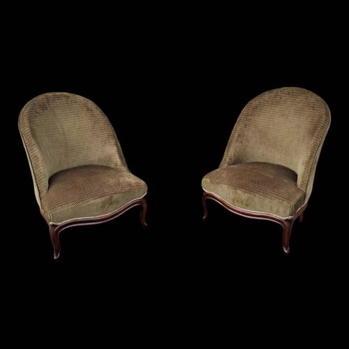 Paire De Chauffeuse Style Louis Xv Vert