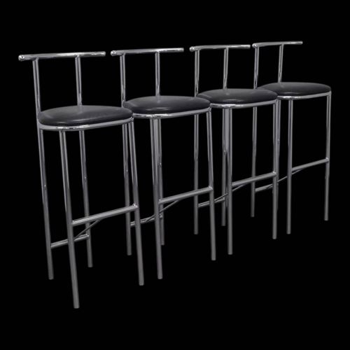 Ensemble De 4 Tabourets De Bar Postmodernes En Chrome Annes 1990 Noir