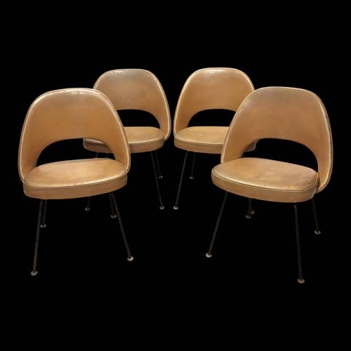 Set De 4 Chaises Confrence De Saarinen Pour Knoll International Marron