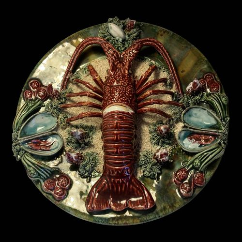 Vends magnifique assiette homard barbotine multicolore