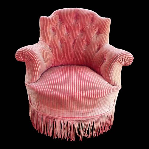 Fauteuil Crapaud Rtro En Velours Rose Rose
