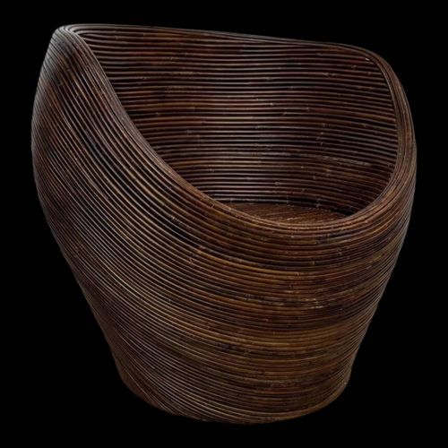 Fauteuil Lounge Vintage Italien En Rotin Marron