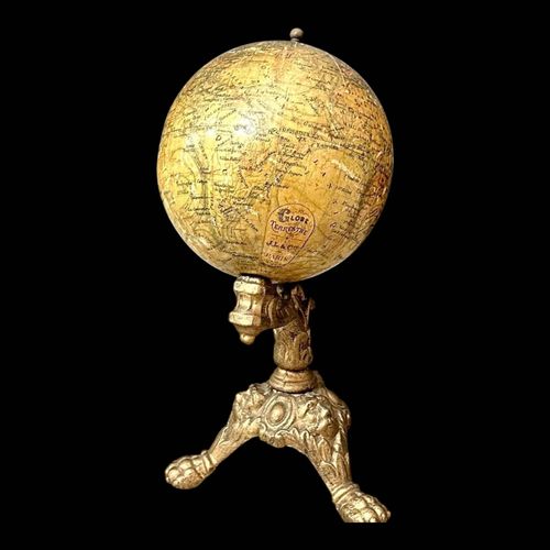 Globe terrestre ancien JL amp Cie Pitement mtal dor XIXe sicle 205 cm multicolore