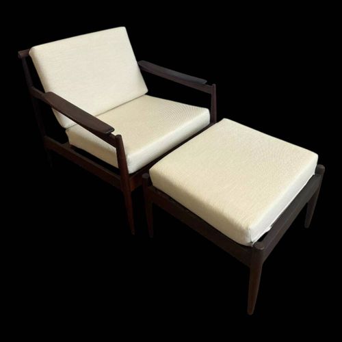 Fauteuils Scandinave En Teck Massif Avec Ottoman 1960 Bois