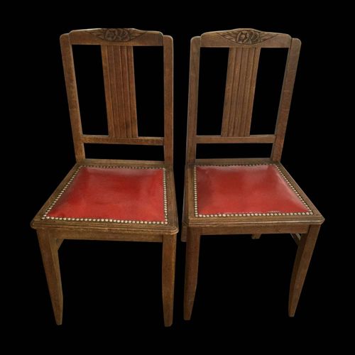 2 chaises vintage en bois et simili cuir rouge rouge