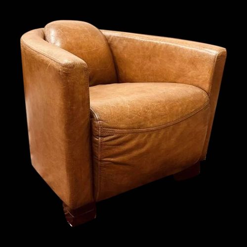 Fauteuil Club Vintage En Cuir De Mouton Marron