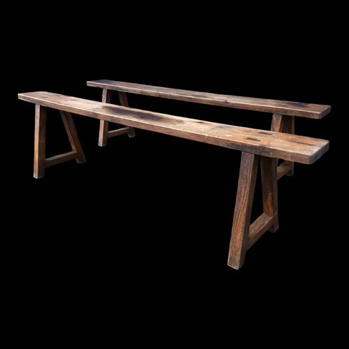 2 bancs anciens en chne bois
