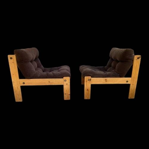 Paire de chauffeuses Neapel en coton et bois vers 1960 marron