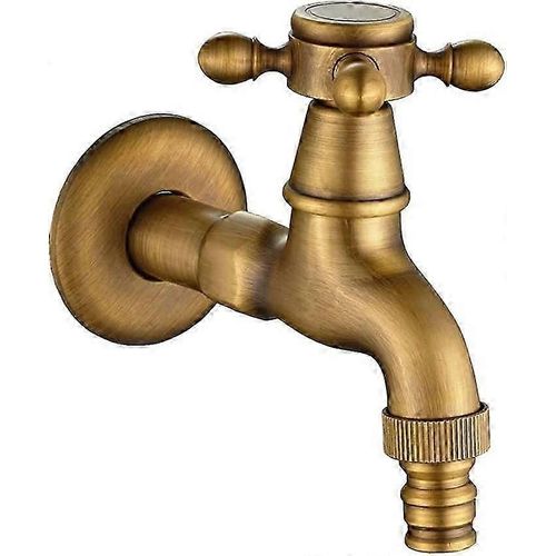 Robinet de machine à laver en laiton avec bec d'évier G1/2 - Robinet de vadrouille à poignée croisée antique pour évier de jardin (bronze)
