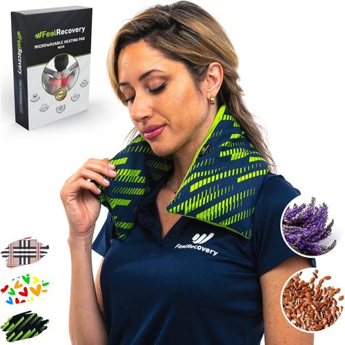 Coussin Chauffant Micro-onde pour le Cou - Bouillotte Sèche Epaule et Nuque (60x15 cm) - Compresse Chauffante de Graines de Lin Aromatiques - Housse Lavable, 100% Coton et Odeur de Lavande