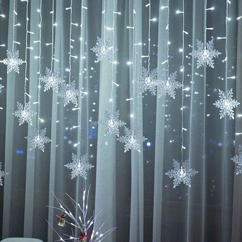 Guirlande Lumineuse Rideau À Led Avec Télécommande, Lumière Flocon De Neige, Pour Noël, Chambre À Coucher, Mariage, Vacances, Nouvel An